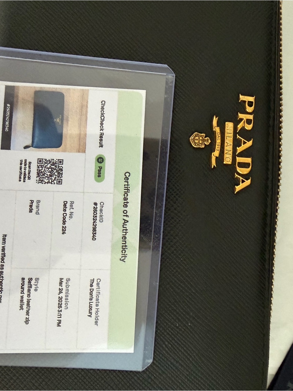 Prada Black Saffiano Zip Wallet with Gold Logo - Picture 8 of 9